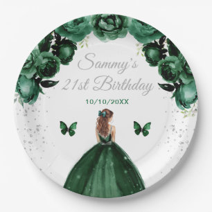 ダークグリーンブラウンの髪のプリンセスの誕生日パーティー ペーパープレート
