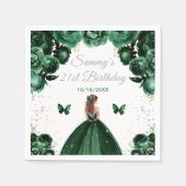 ダークグリーンブラウンヘアプリンセス誕生日パーティー スタンダードカクテルナプキン (正面)