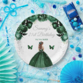 ダークグリーンブラウンヘアプリンセス誕生日パーティー ペーパープレート (パーティー)