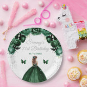 ダークグリーンブラウンヘアプリンセス誕生日パーティー ペーパープレート (パーティー)