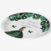 ダークグリーンブラウンヘアプリンセス誕生日パーティー ペーパープレート (アングル)