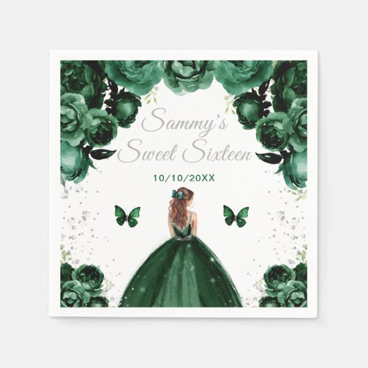 ダークグリーンブラウンヘアプリンセスSweet sixteen スタンダードカクテルナプキン (正面)