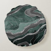 ダークグリーンブラックマーブルアガテシルバーグリッターグラム ラウンドクッション (裏面)