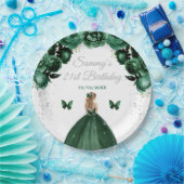 ダークグリーンブロンドヘアプリンセス誕生日パーティー ペーパープレート (パーティー)