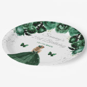 ダークグリーンブロンドヘアプリンセス誕生日パーティー ペーパープレート (アングル)