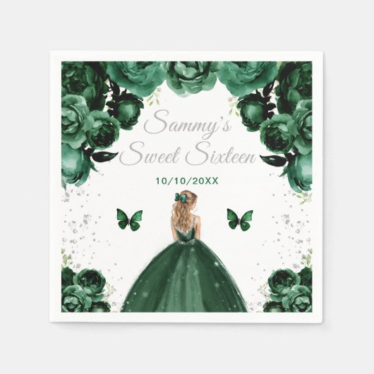ダークグリーンブロンドヘアプリンセスSweet sixteen スタンダードカクテルナプキン (正面)