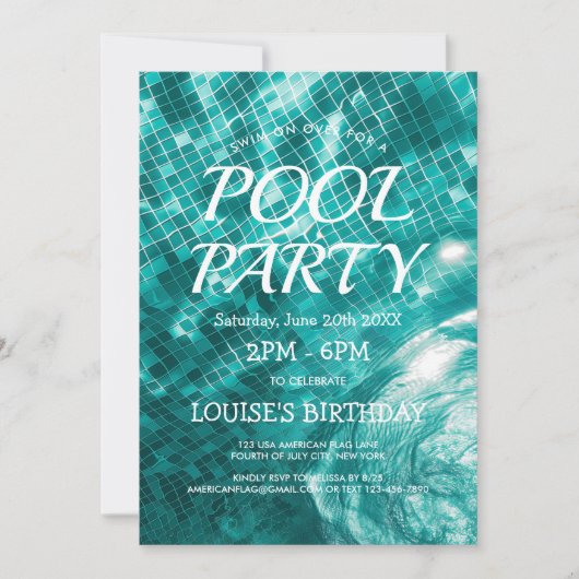 ダークグリーンプールウォーターIプールパーティー 招待状 (正面)