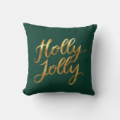 ダークグリーンホリすてきー – 金ゴールドスクリプトホリデーデコール クッション (正面)
