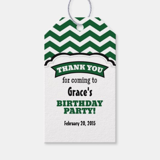 ダークグリーンホワイトシェブロン誕生日サンキューラベル ギフトタグ (正面)