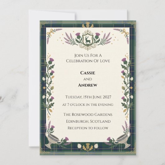 ダークグリーンボタニカルウェディング 招待状 (正面)