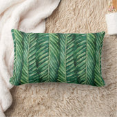 ダークグリーンボタニカルトロピカルパーム葉ズ ランバークッション (ブランケット)
