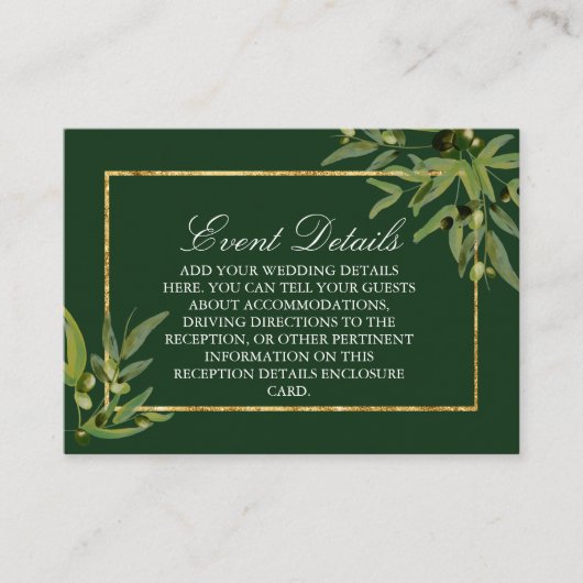 ダークグリーンボタニカル結婚金ゴールドイベント詳細 エンクロージャーカード (正面)