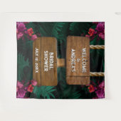 ダークグリーンボタニカル＆ピンクフラワーブライダルシャワー タペストリー (正面(横))