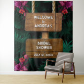 ダークグリーンボタニカル&ピンクフローラブライダルシャワー タペストリー (インサイチュ)