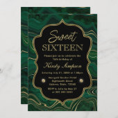 ダークグリーンマラカイトとゴールドフォイルストラタスウィート16 招待状 (正面/裏面)