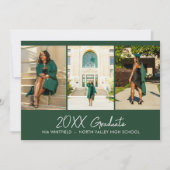 ダークグリーンミニマルフォトコラージュ卒業パーティー 招待状 (正面)