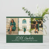 ダークグリーンミニマルフォトコラージュ卒業パーティー 招待状 (スタンド正面)