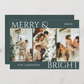 ダークグリーンメリーと明るいフォトコラージクリスマス シーズンカード (正面/裏面)