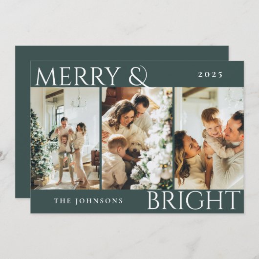 ダークグリーンメリーと明るいフォトコラージクリスマス シーズンカード (正面/裏面)