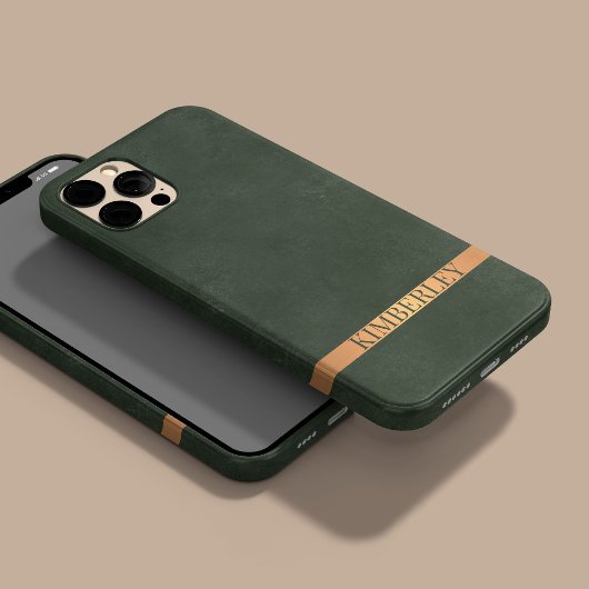 ダークグリーンモダンエレガントな名前入り Case-Mate iPhoneケース