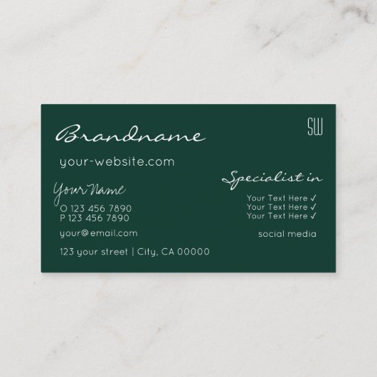 ダークグリーンモダンシックグリッタースターズウィズモノグラム 名刺 (裏面)