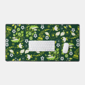 ダークグリーンモダンスカンジナビア花パターン デスクマット (キーボード&マウス)