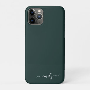 ダークグリーンモダンスクリプトモノグラム名 iPhone 11 PROケース