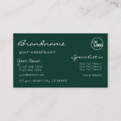 ダークグリーンモダンスパークルグリッタースターとロゴ 名刺 (裏面)