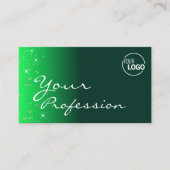 ダークグリーンモダンスパークルグリッタースターとロゴ 名刺 (正面)