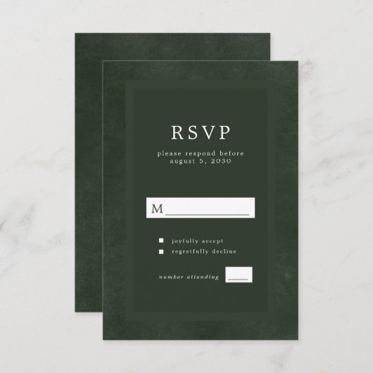 ダークグリーンモダンタイポグラフィエレガントな結婚式 出欠カード (正面/裏面)