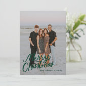 ダークグリーンモダントレンディーメリークリスマスフォト シーズンカード (スタンド正面)