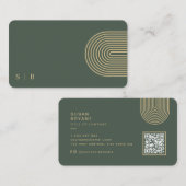 ダークグリーンモダンモノグラムQRコードSNS 名刺 (正面/裏面)
