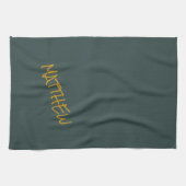 ダークグリーンモダン金ゴールドレタリングスクリプト キッチンタオル (横)