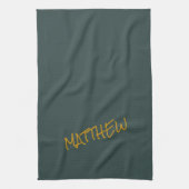 ダークグリーンモダン金ゴールドレタリングスクリプト キッチンタオル (縦)
