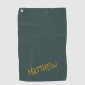 ダークグリーンモダン金ゴールドレタリングスクリプト ゴルフタオル (正面)