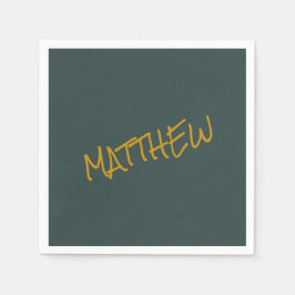 ダークグリーンモダン金ゴールドレタリングスクリプト スタンダードカクテルナプキン