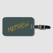 ダークグリーンモダン金ゴールドレタリングスクリプト ラゲッジタグ (正面横)