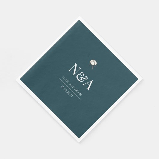 ダークグリーンモノクロミニマルイニシャル モダン スタンダードランチョンナプキン (角)