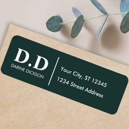 ダークグリーンモノグラムイニシャル差出人住所 ラベル