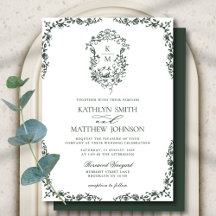 ダークグリーンモノグラム フラワーベクトル ヴィンテージクレスト 結婚式