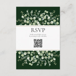 ダークグリーンユーカリQRコード ウェディングRSVP エンクロージャーカード