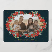 ダークグリーンレッドベリー+ユーカリのクリスマスフォト 箔シーズンカード (正面)