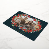 ダークグリーンレッドベリー+ユーカリのクリスマスフォト 箔シーズンカード (回転した状態)