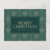 ダークグリーンヴィンテージクリスマスキャンドル シーズンポストカード (正面)