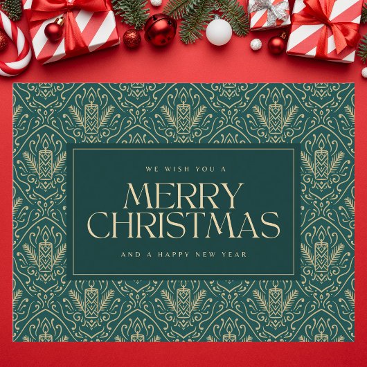 ダークグリーンヴィンテージクリスマスキャンドル シーズンポストカード