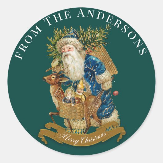 ダークグリーンヴィンテージサンタクロースクリスマスカスタム ラウンドシール (正面)