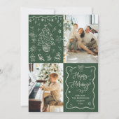 ダークグリーン手描きチョークハッピーホリデー2写真 シーズンカード (正面)