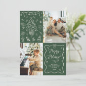 ダークグリーン手描きチョークハッピーホリデー2写真 シーズンカード (スタンド正面)