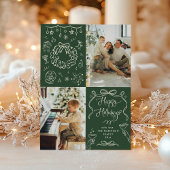 ダークグリーン手描き弓ハッピーホリデー2写真 シーズンカード