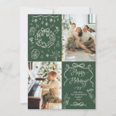 ダークグリーン手描き弓ハッピーホリデー2写真 シーズンカード (正面)